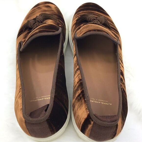 Superglamourous LOUIS Wrinkle Velvet Skate Style Slip On Shoe in Caramel - Picture 11 of 16